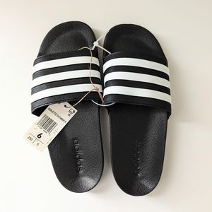 Adidas Black and White Stripe Slides Women's size 6